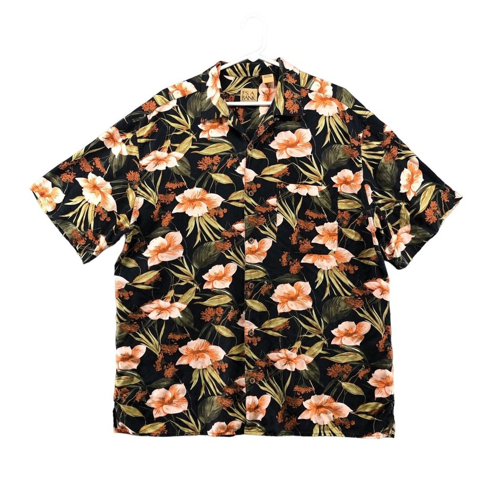 Tommy Bahama Black Floral Short-Sleeve Camp Shirt